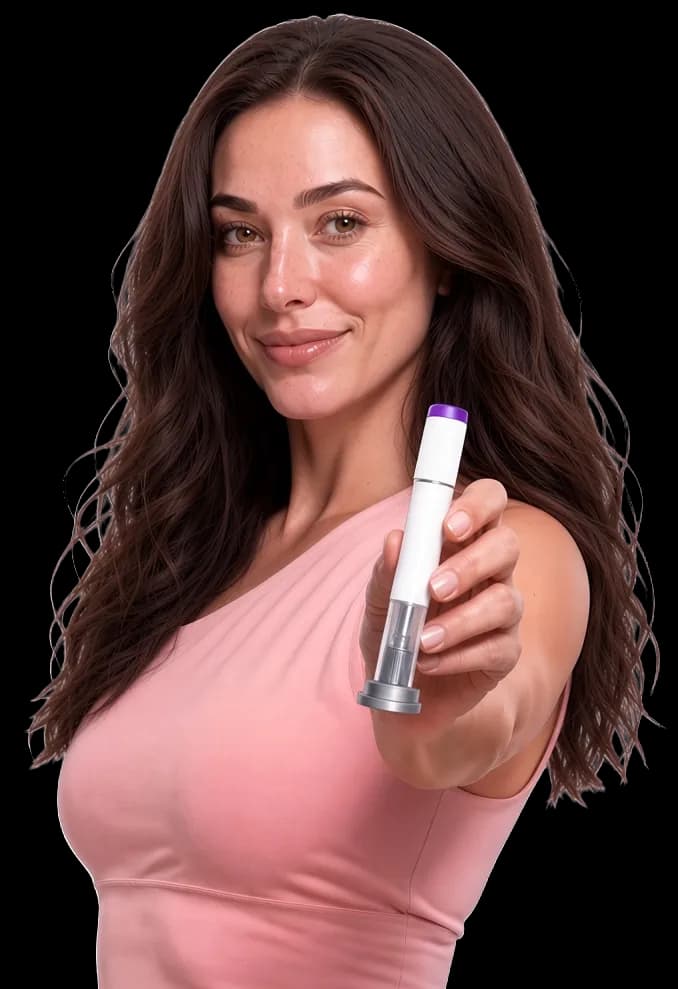 Woman holding GLP-1 injection pen